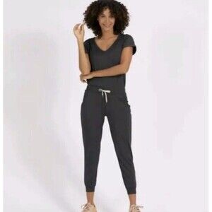 Vuori All Day Jumpsuit Women's Large Charcoal Heather Gray Short Sleeve Pants